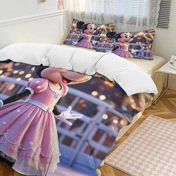 Minnie MouseCartoon Collection 3-Piece Comforter Set, Personalized Bedding Decor for Kids And Teens Bed Sheets