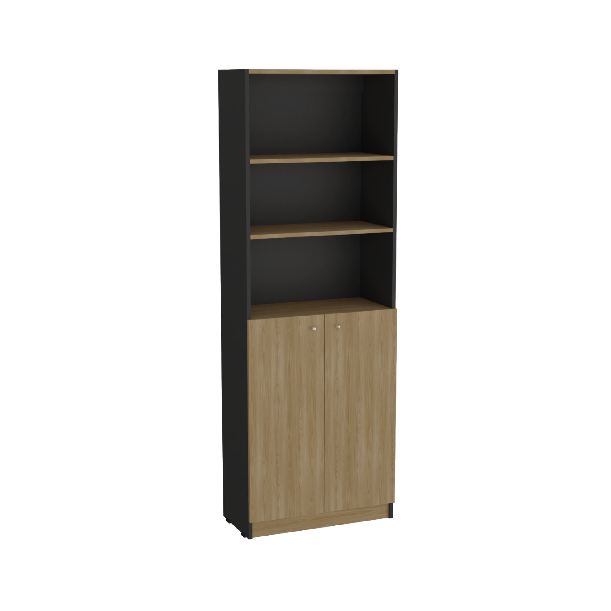 Fm Furniture - Estante Organizador 2 Puertas 180,6x62,8x29,9 Cm Negro Y Café Claro