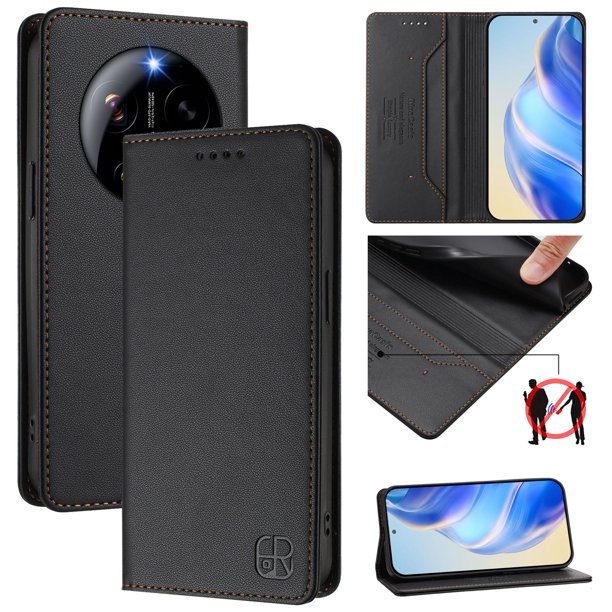 Funda Billetera con Soporte para Xiaomi 17 Ultra Bloqueo RFID Plegable Negro