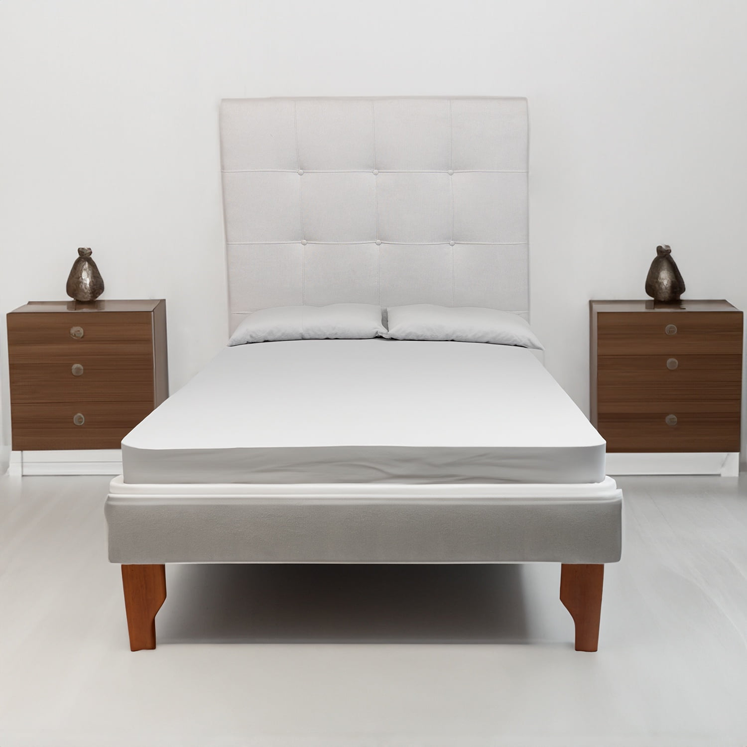 Muebles New - Base Con Respaldo De Plaza Gris Lino