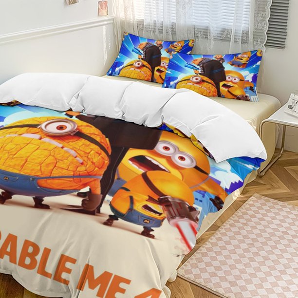 x466 Despicable Me Despicable Me 3-Piece Bedding Set Warm And Comfortable Soft Duvet Cover Bed Set with 1 Duvet Cover And 2 Pillowcases for Bedroom b466