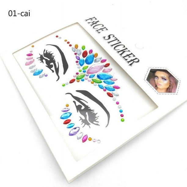 5.71*5.91inch Sexy Face Sticker Rhinestone Tattoo Sticker Flashy False Tattoo Women's Party Eyebrow Sticker Decoration DIY Jewelry Tattoo Sticker