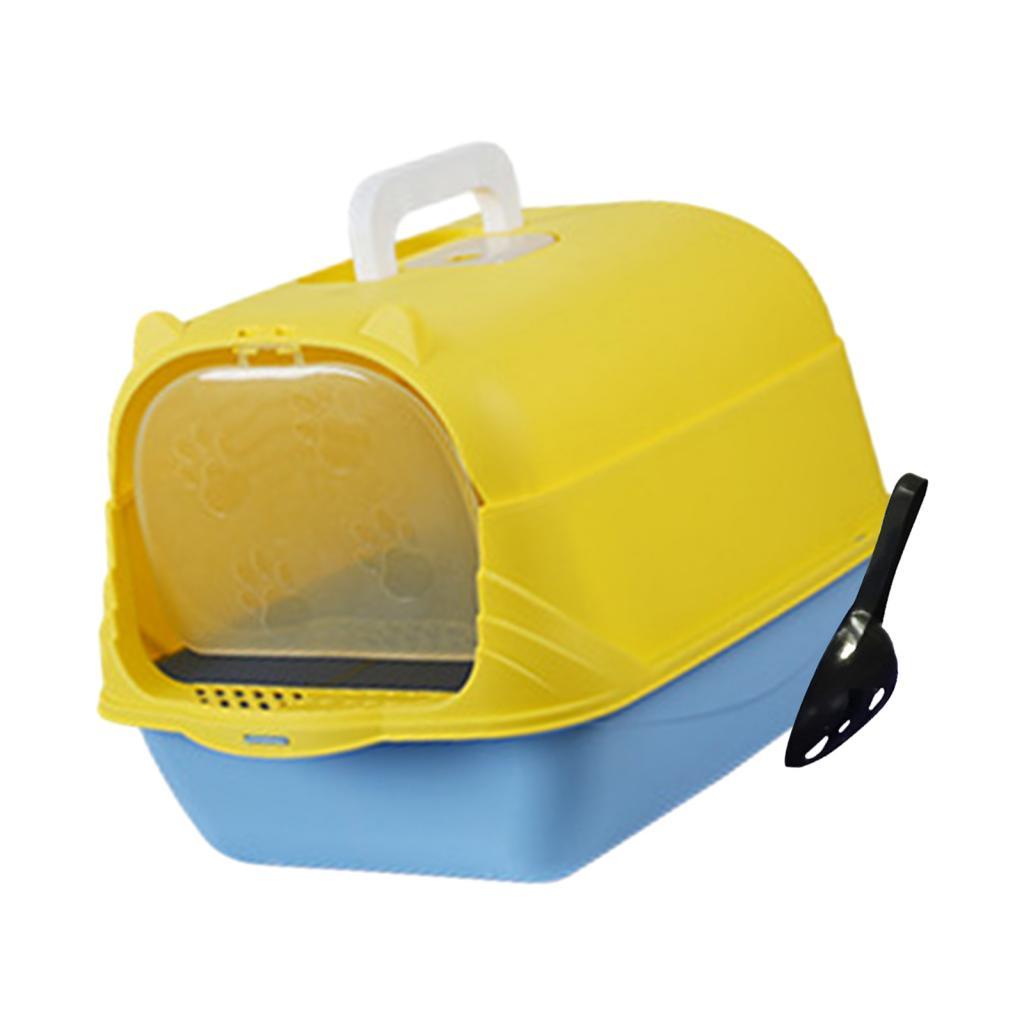 Ioensy - Caja De Arena Para Gatos Con Capucha Inodoro Para Gatos Cerrado Y Cubierto Caja De Arena Duradera Para Mascotas De Mano Azul Amarillo