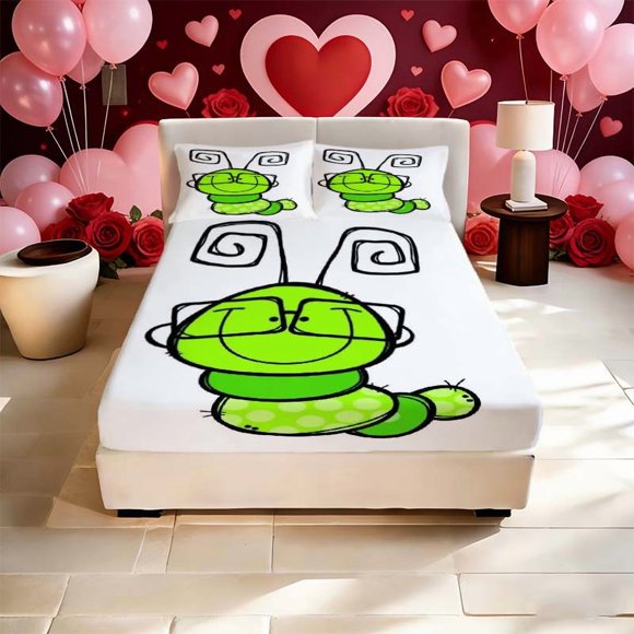 Caterpillar Cartoon Printed Fitted Sheet Fitted Sheet Set a Must-Have for Family Guest Rooms Deep Pocket Is Stable And Does Not Shift Perfect Gift for Easter Mo
