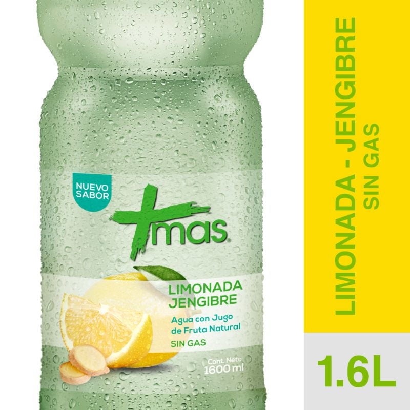 Agua Saborizada Limonada Jengibre Sin Gas Botella 1,6 L Mas