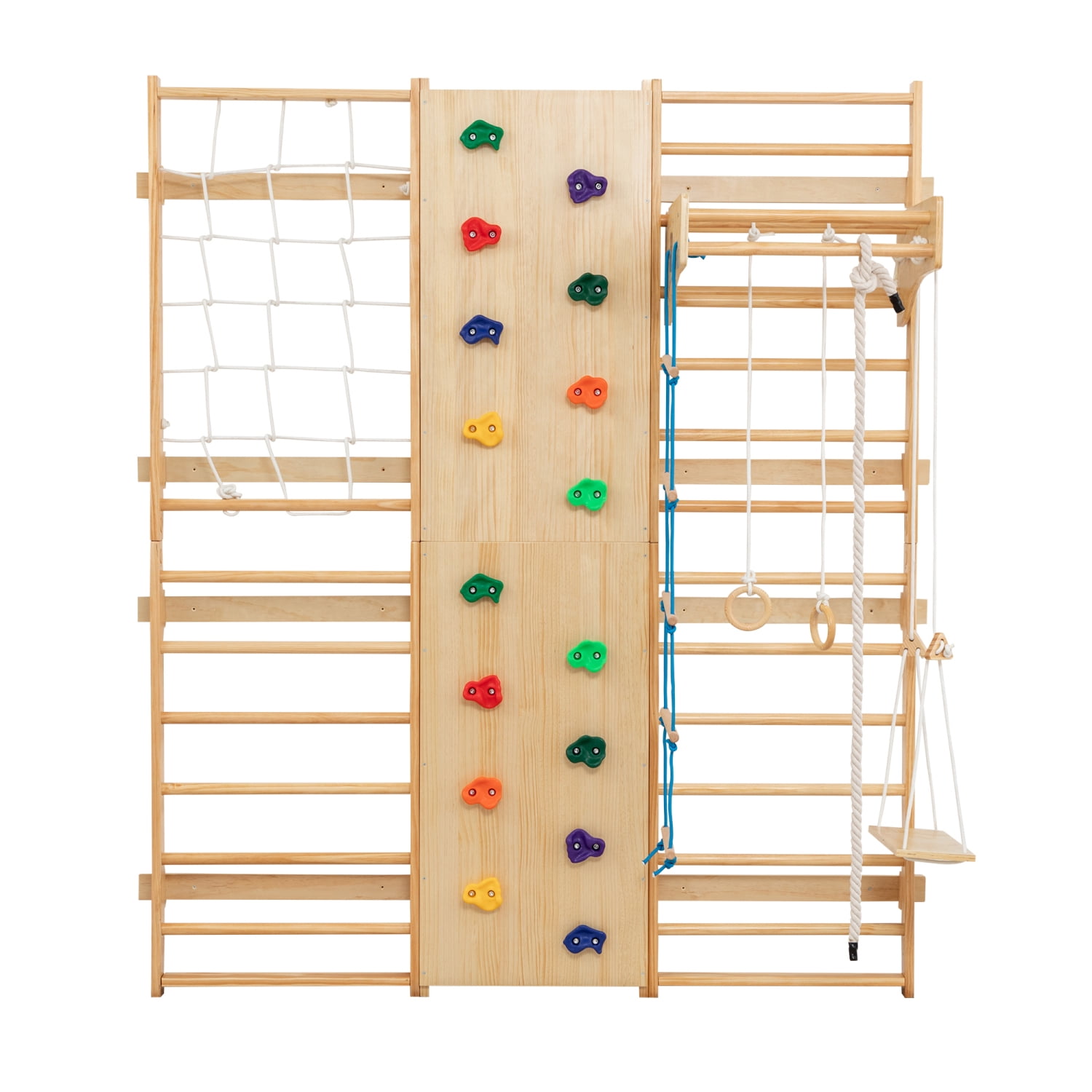 M&ms - All-in-one 10-in-1 Indoor Climbing Set - Featuring A Rock Climbing Wall, Wooden Swings, Gymnastic Rings, Rope Ladders, And Stretching Equipment For A Home Fitness Playground