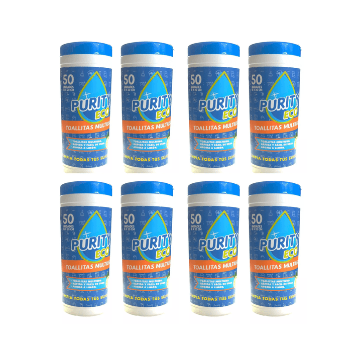 Pack 8 Dispensadores De Toallitas Desinfectantes Purity Eco , 50unidades Por Dispensador