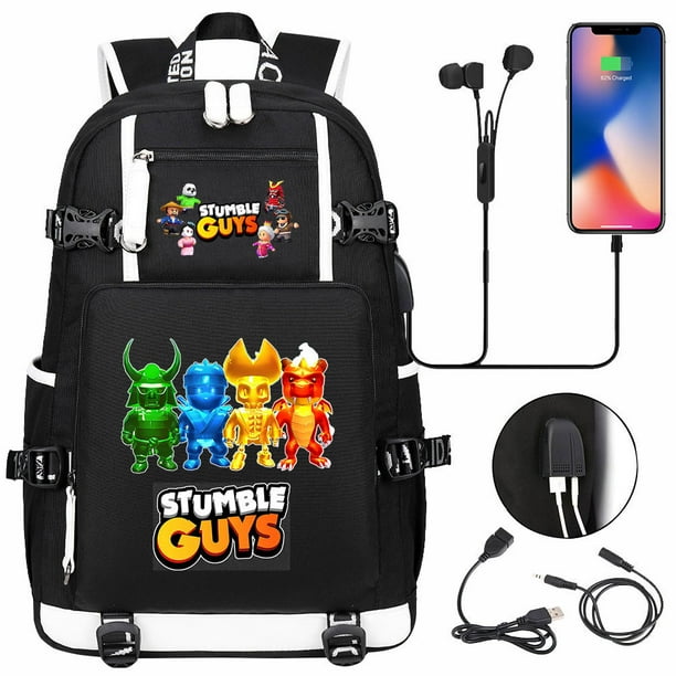 Stumble Guys Backpack Teenager Students School Bag USB Charging Port Laptop Bag Cartoon Nylon Rucksack Boys Bookbag Mochila