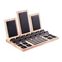 Ioensy - Soporte De Exhibición De Joyería De Bambú Para Pendientes, Anillos, Collar, Cuero Negro De Pu