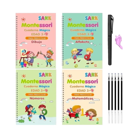 Pack 4 Libros Caligrafía Hundida Montessori Español