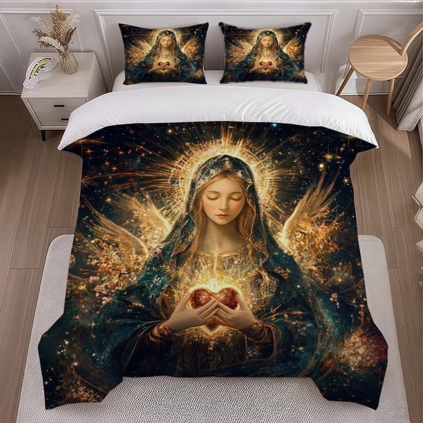 Virgin Mary Themed Bedding Set Duvet Cover and Pillowcase Set Soft and Comfortable for All Seasons