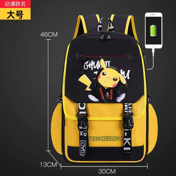 Pikachu PKQ School Bag Primary School Students Trendy Lightweight Boys and Girls Children's School Bag Anime kawaii Mochila