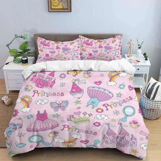 v833 Bed Sheets Cartoon Pink Animals HD Print Bedding Set,boy King Size Bedding Set,girl's Bed Double Bed Duvet Covers Pillowcase Bedding Set 3-Piece Bedding Set (1 Duvet Cover + 2 Pillow Shams) Bed S