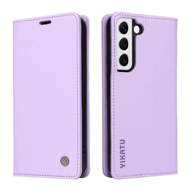 Funda Billetera de Cuero para Samsung Galaxy S22 con Tarjetero y Soporte - Tapa Magnética Morado