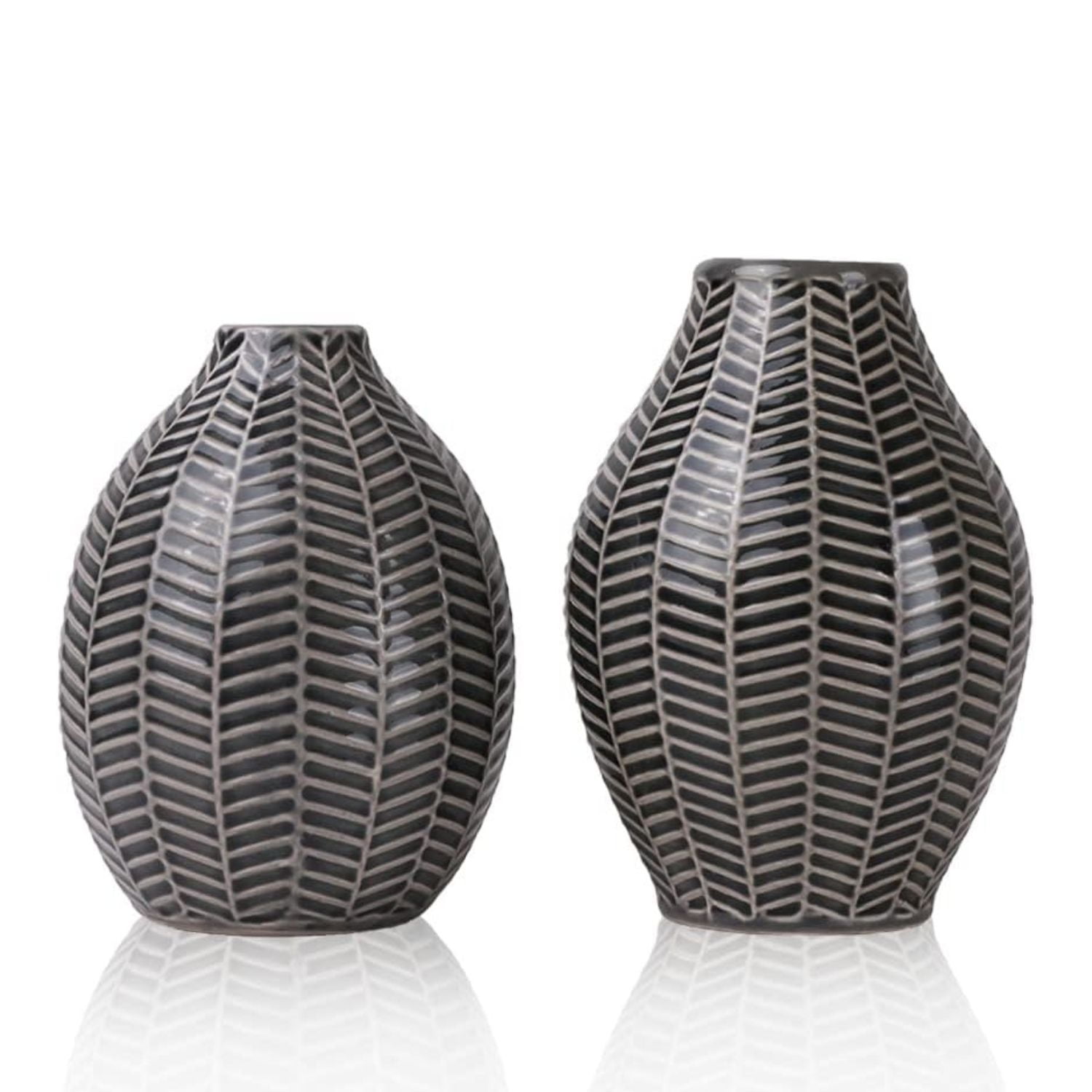 Homeessentials - Set 2 Jarrones Diseño Hojas Negro