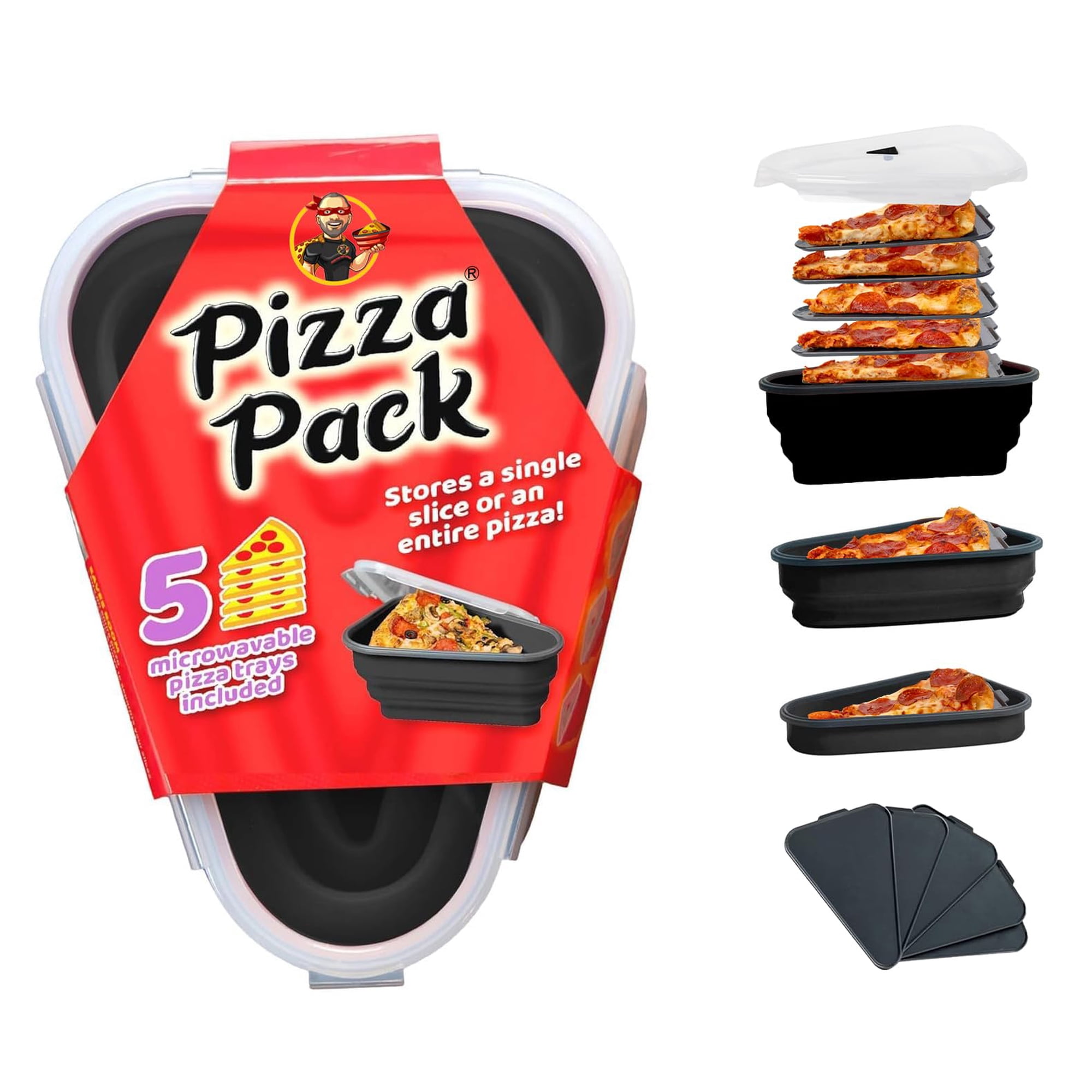 Recipiente De Almacenamiento Reutilizable Para Pizza Pack Con 5 Bandejas, Color Negro
