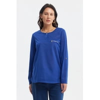 Fashionspark - Polera Mujer Aplicación Cierre Azul