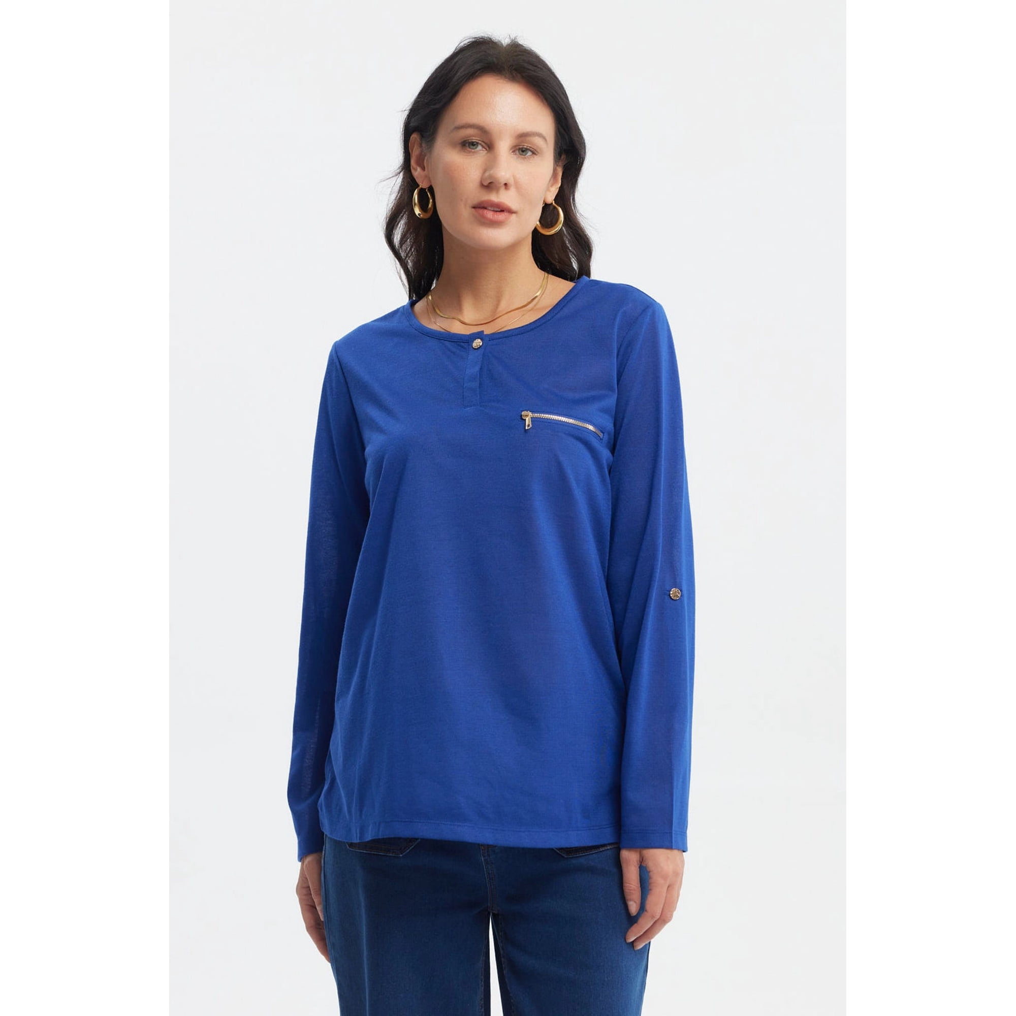 Fashionspark - Polera Mujer Aplicación Cierre Azul