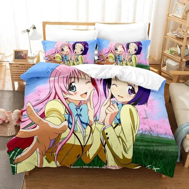 Yami To LOVE-Ru Bedding Set Duvet Cover Bed Set Quilt Cover Pillowcase Comforter Size Boys Adult Bed Sheets