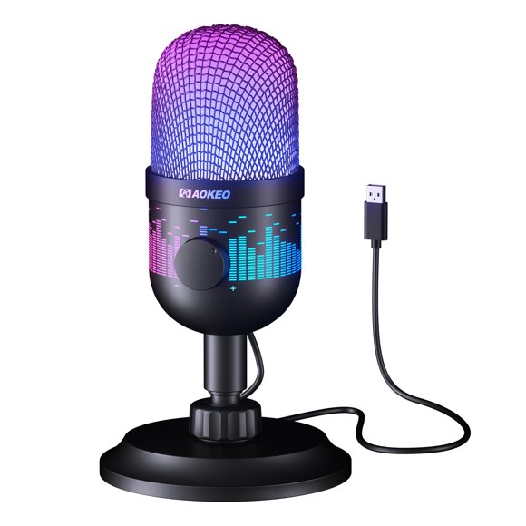 Micrófono Aokeo USB con Iluminación RGB y Patrón Cardioide