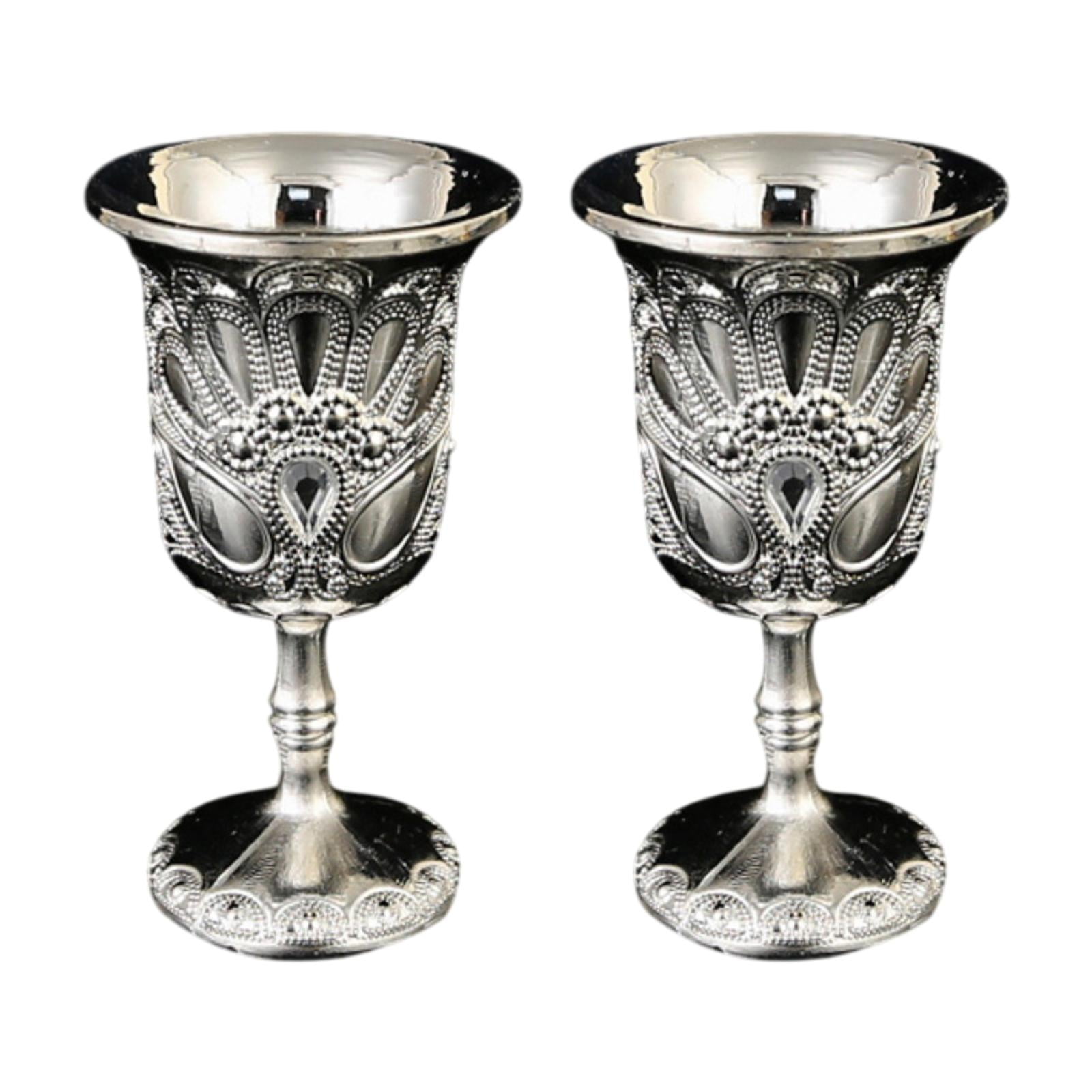 Magideal - Mini Copa En Relieve Estilo Vintage, Vasos Para Whisky, Regalos, Copa De Vino De Tiro De Metal Para Decoración De Aniversario, Bar De Fiesta 2 De Plata