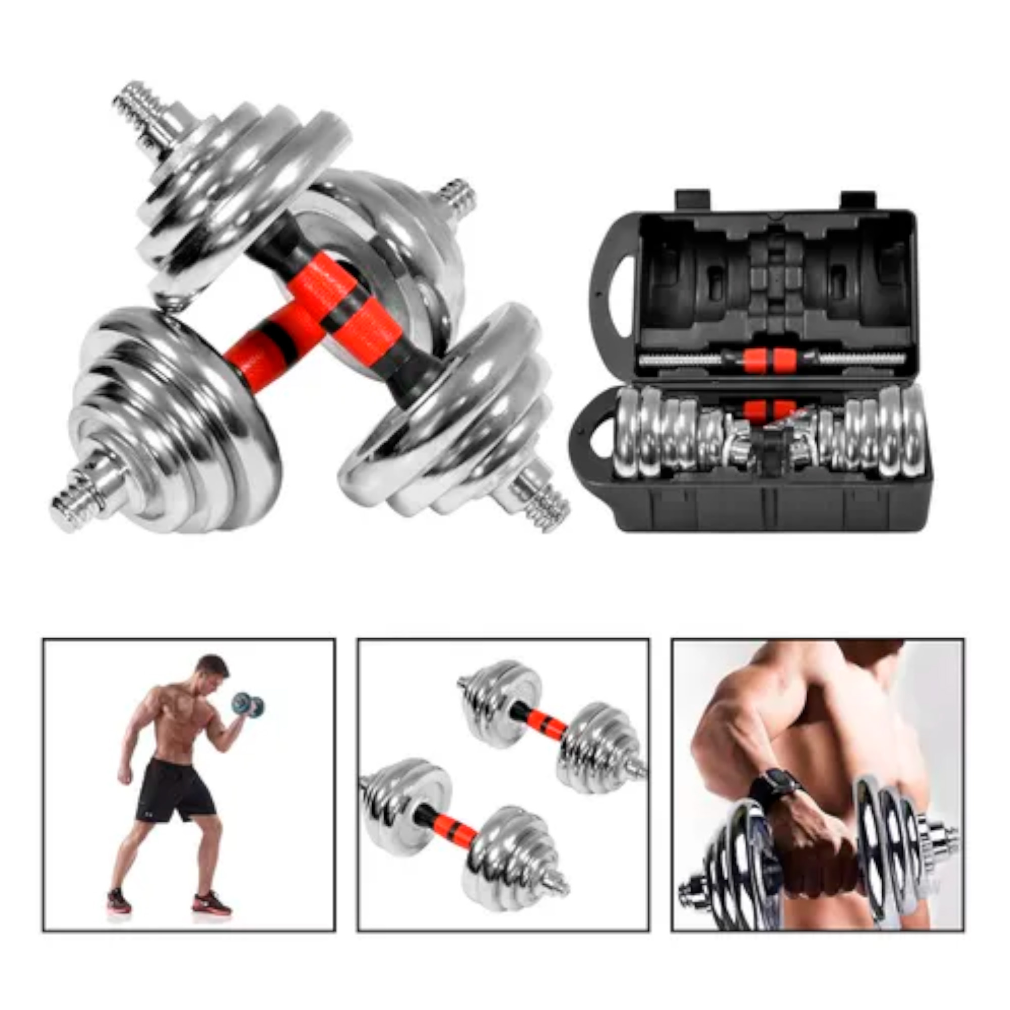 Set De Mancuernas Cromadas Boomfit Ajustables 20 Kg Maletín