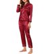 thumbnail image 4 of INSPIRE CHIC Conjunto de Pijama de Satén para Mujer Camisa de Dormir de Manga Larga con Botones y Pantalones con Ribete en Contraste Cuello con Solapa Ropa de Casa XS Rojo, 4 of 6