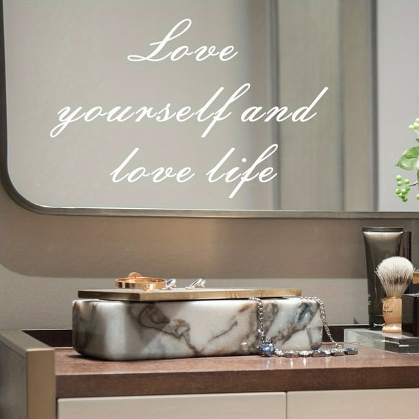 1pc, Mirror Decal, Love Yourself And Love Life Inspirational Quotes Wall Sticker, Bathroom Decor Shower Door Decal, Window Sticker, Bedroom Bathroom Background Wall Decor, Home Decor