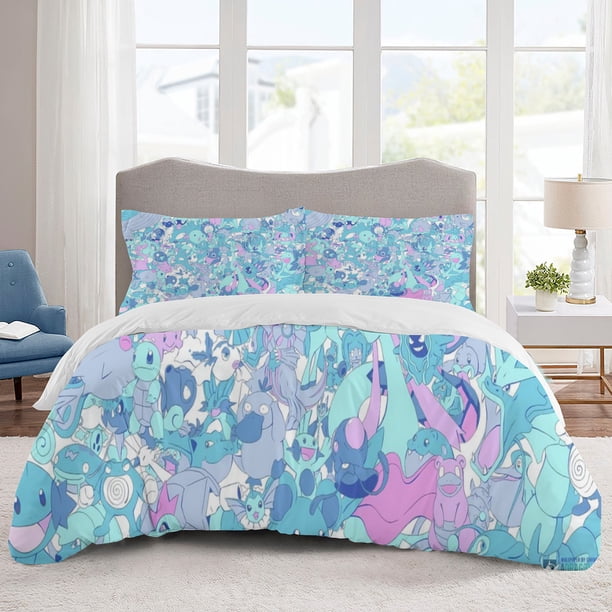 Poke mon Bedding Sets Cartoon Duvet Cover Lightweight 3 Piece Bet Sets for Kids Boys Girls