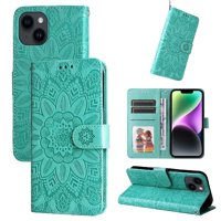 Funda Tipo Cartera Foxdock Para Iphone 13 , Diseño Girasol En Relieve, Cuero Pu, Cierre Magnético, Soporte Y Tarjetero