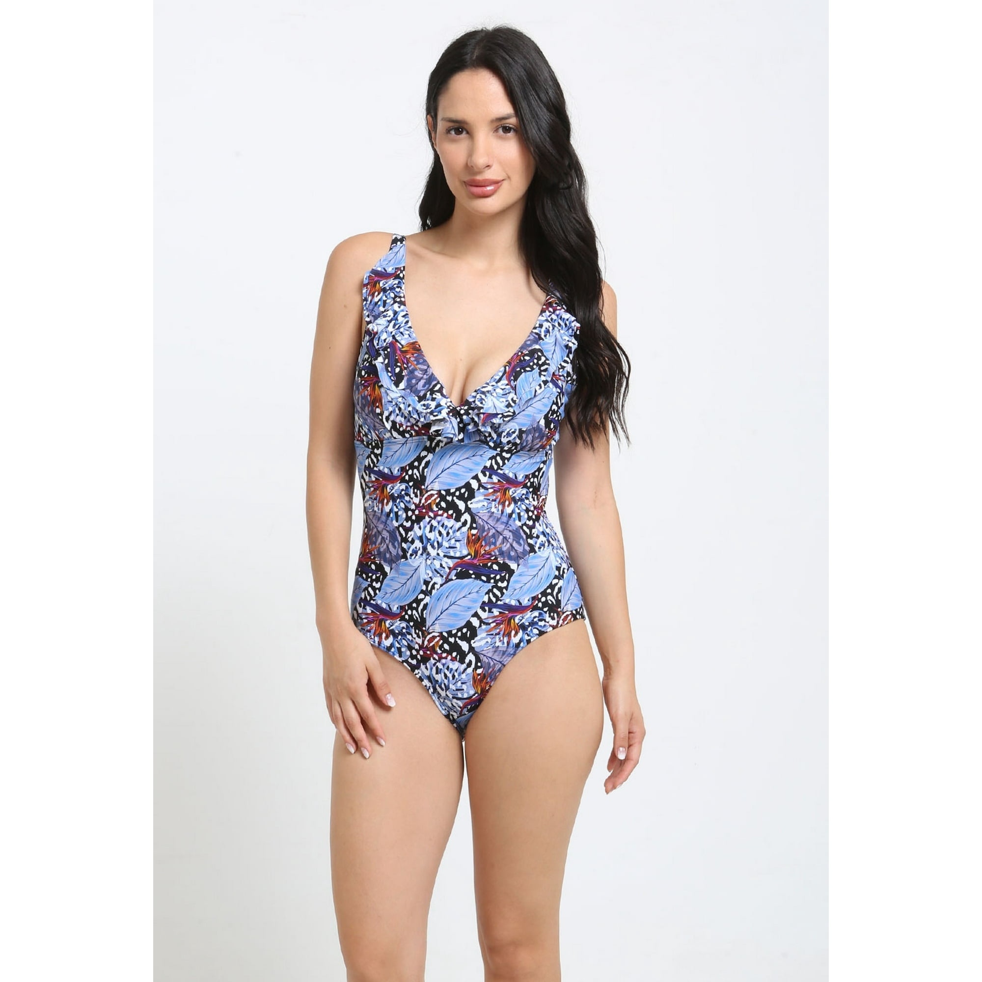 Samia - Enterito Escote Con Vuelos Estampado Azul