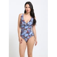 Samia - Enterito Escote Con Vuelos Estampado Azul