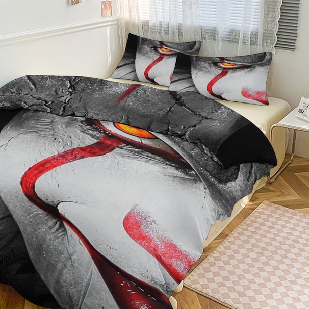 Pennywise Print Bedding Set Pattern Duvet Cove Set 3 Pieces 1 Quilt Cover And 2 Pillowcases for Women Men Teens