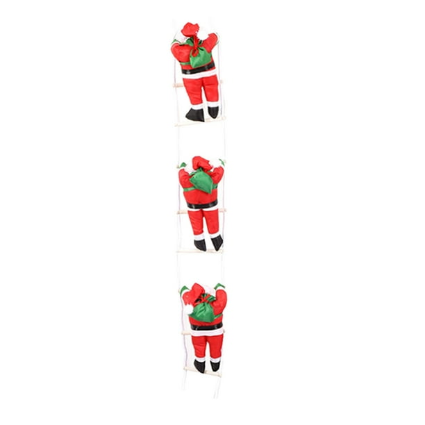 Adorno Colgante De Papá Noel Trepando Por Una Escalera De Cuerda Para Pared De Casa De Campo, 25 Cm, Tres Papá Noel