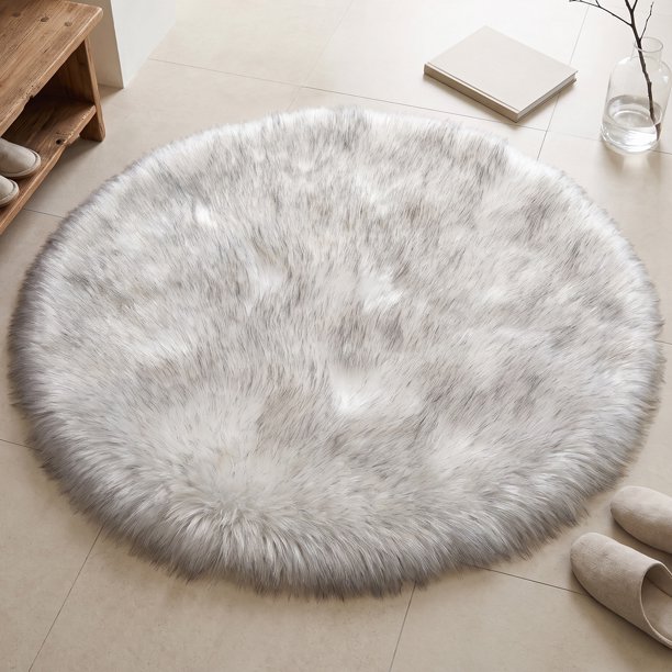 REGALWOVEN Alfombra Cuadrada Suave y Peluda, Alfombras de Dormitorio Ultra Esponjosas, Alfombra Peluda Antideslizante para Tocador, Guardería, Habitación Blanco Gris 28" x 28"