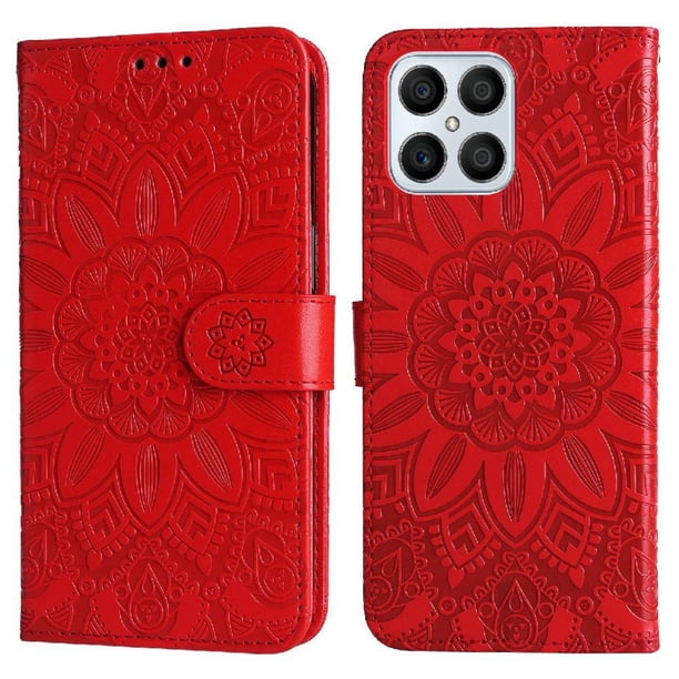 Funda tipo cartera FOXDOCK para Honor X8 4G , diseño girasol en relieve, cuero PU, cierre magnético, soporte y tarjetero