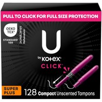 U By Kotex - Tampones U De Kotex Click Compact Super Plus, Sin Perfume, 128 Unidades