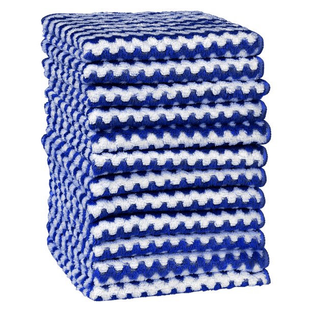 REGALWOVEN Paño de Limpieza de Microfibra, Paquete de 12 Trapos Altamente Absorbentes Sin Pelusa Reutilizables y Lavables Toallas de Limpieza Azul Oscuro 12" x 12"