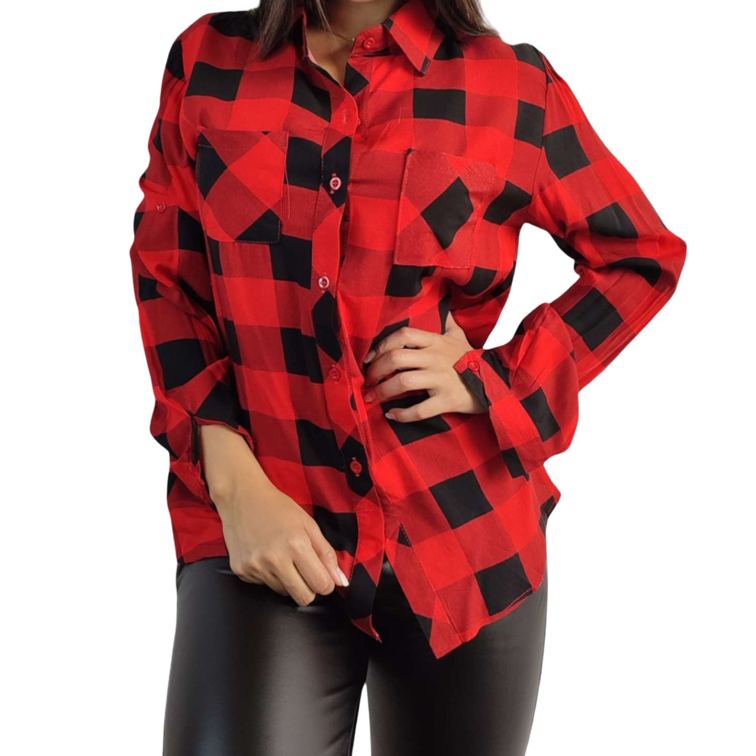 Likeshop - Blusón Mujer Manga Larga Cuadrille Algodón 0021