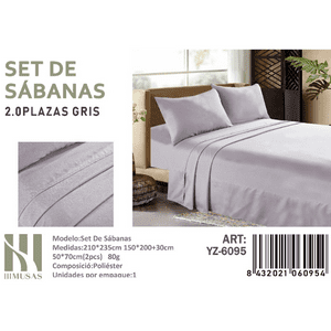 Mundo Shopping - Set De Sabanas 2.0 Plazas 150 Hilos Color Gris 2 Funda De Almohada