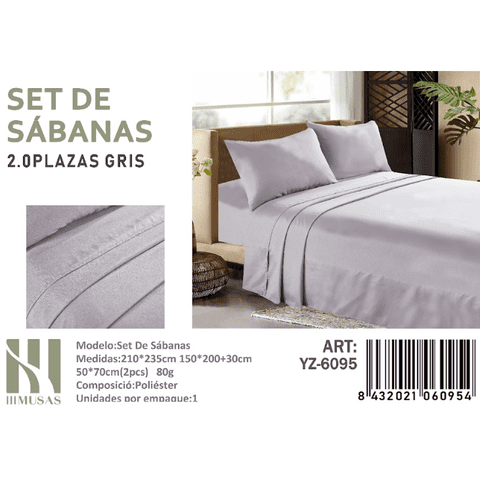 Mundo Shopping - Set De Sabanas 2.0 Plazas 150 Hilos Color Gris 2 Funda De Almohada