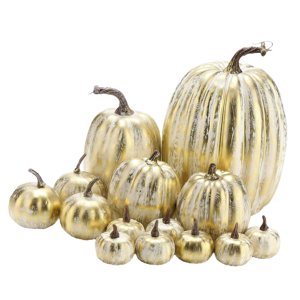 Magideal - Juego De 14 Calabazas De Espuma Dorada Sintética Para Decoración De Halloween, Apilables, De Varios Tamaños, Para Decoración De Granja, Hechas A Mano.