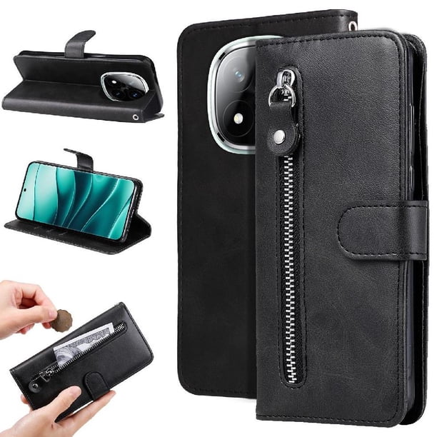 Funda con Cremallera para Xiaomi Redmi Note 14 Pro Plus 5G, Carcasa Cartera de Cuero PU con Soporte y Tarjetero