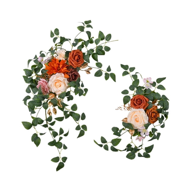 2 piezas Boda Arch Flowers Arch Floral Arrance con vegetación de hojas de vegetación Decoración de flores de rosa artificial para la puerta delantera Oro