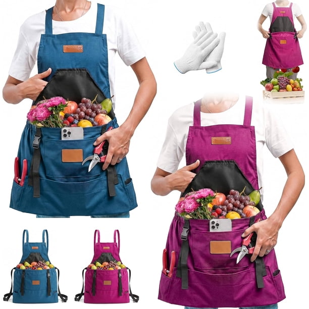 Delantal jardinería bolsillos impermeable espalda cruzada cosecha mujer hombre trabajo campo regalo
