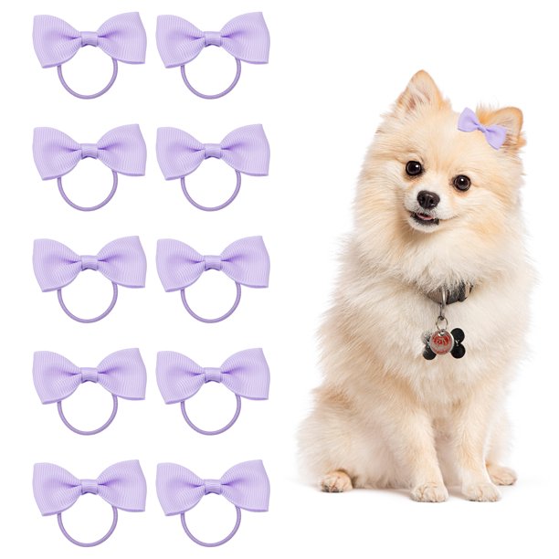 Uxcell Lazos Lindos para el Pelo de Perro, Lazo Pequeño de 2" con Banda de Goma, Accesorios de Disfraces Hechos a Mano para Mascotas, (Púrpura Claro, 10 Piezas), Destinado para Cachorros Gatos Fiesta