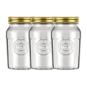 Nadir - Set 3 Frascos Americano Vintage Vidrio 1000Ml Tapa Dorada