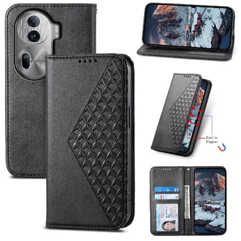 Funda Flip Foxdock Para Oppo Reno 11 Pro 5G , Estilo Billetera Con Diseño Rombo, Correa De Mano Y Soporte, Uso Diario
