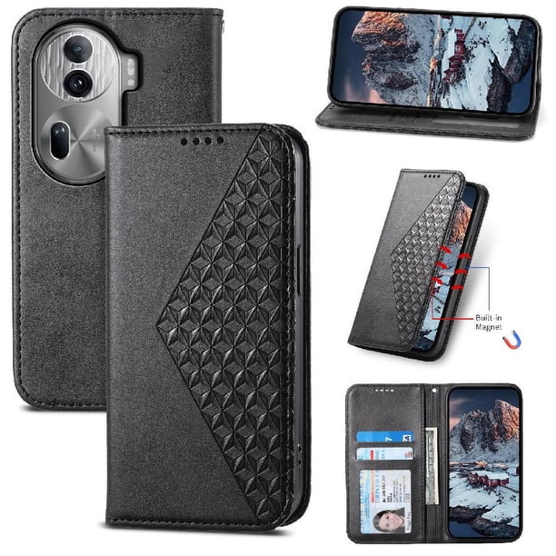 Funda Flip FOXDOCK para OPPO Reno 11 Pro 5G , Estilo Billetera con Diseño Rombo, Correa de Mano y Soporte, Uso Diario