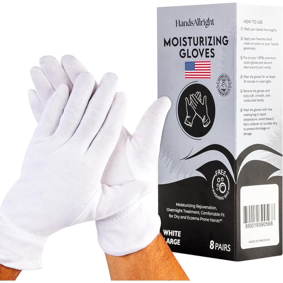 Guantes de algodón HandsAllright para manos secas y uso nocturno, 16 pares